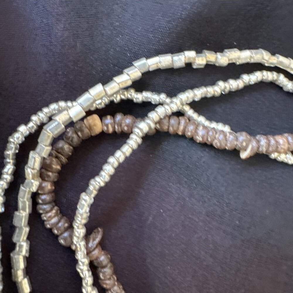 NEW Seed Bead Multi Layer Gold Tone Brown Multistrand Beaded Necklace 15" Drop - Picture 11 of 11